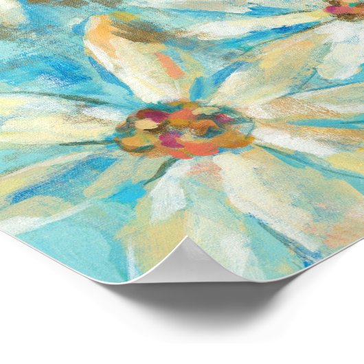 White Daisies on Blue Poster (Ecke)