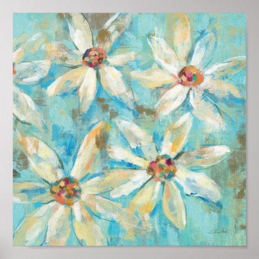 White Daisies on Blue Poster (Vorne)