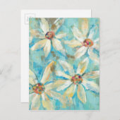 White Daisies on Blue Postkarte (Vorne/Hinten)