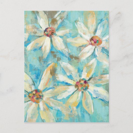 White Daisies on Blue Postkarte (Vorderseite)