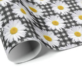 White Daisies on Gingham Geschenkpapier (Rolleneckpunkt)