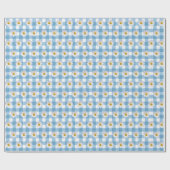 White Daisies on Gingham Geschenkpapier (Flach)