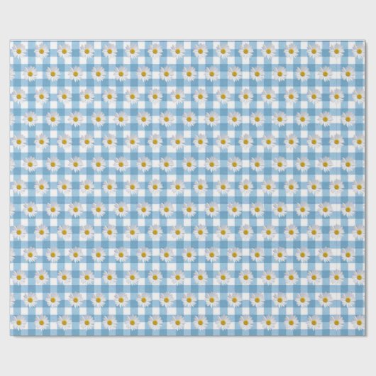 White Daisies on Gingham Geschenkpapier (Flach)