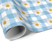 White Daisies on Gingham Geschenkpapier (Rolleneckpunkt)