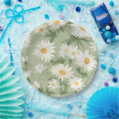 White Daisies on Green Pappteller (Party)