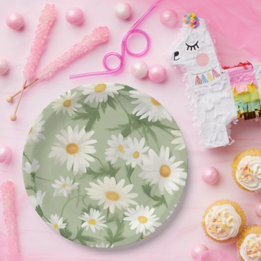 White Daisies on Green Pappteller (Party)