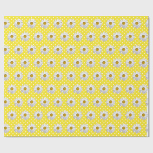 White Daisies on Polka Dot Geschenkpapier (Flach)