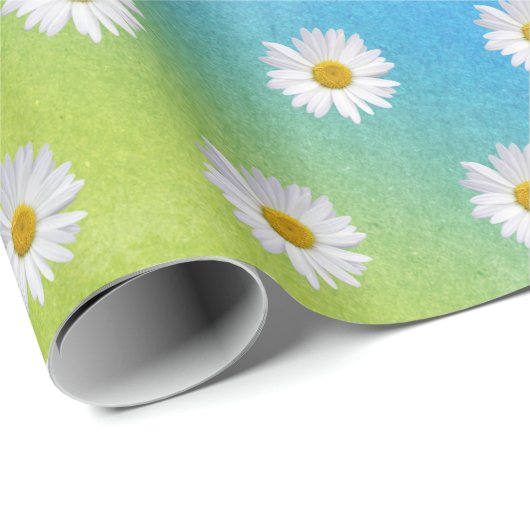 White Daisies on Rainbow Gradient Geschenkpapier (Rolleneckpunkt)