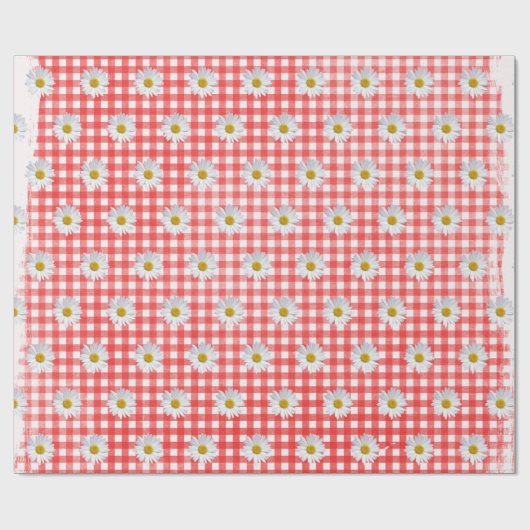 White Daisies on Red and White Gingham Geschenkpapier (Flach)
