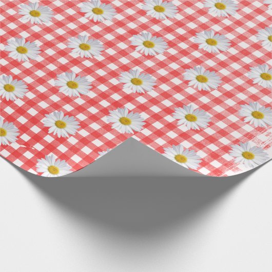 White Daisies on Red and White Gingham Geschenkpapier (Ecke)