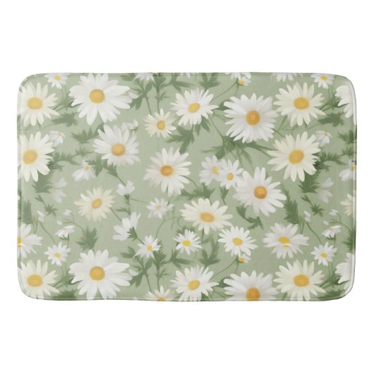 White Daisies on Sage Green Badematte (Vorderseite)