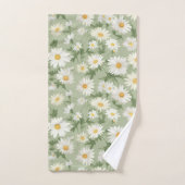 White Daisies on Sage Green Badhandtuch Set (Handtuch)