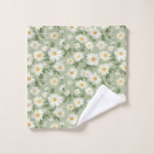 White Daisies on Sage Green Badhandtuch Set (Waschlappen)