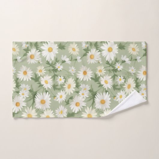 White Daisies on Sage Green Badhandtuch Set (Handtuch)