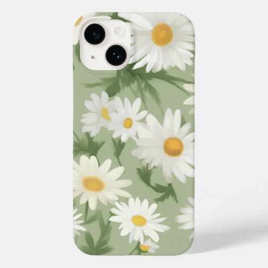 White Daisies on Sage Green Case-Mate iPhone Hülle (Rückseite)