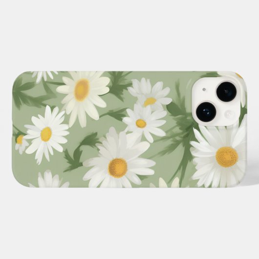 White Daisies on Sage Green Case-Mate iPhone Hülle (Rückseite (Horizontal))