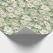 White Daisies on Sage Green Geschenkpapier (Ecke)