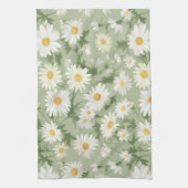 White Daisies on Sage Green Geschirrtuch (Vertikal)