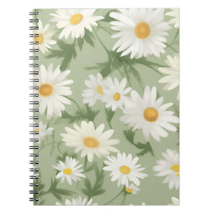 White Daisies on Sage Green Notizblock