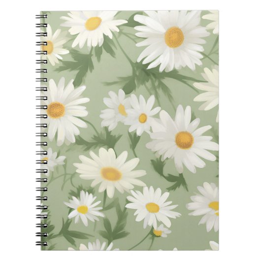 White Daisies on Sage Green Notizblock (Vorderseite)