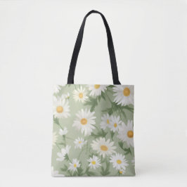 White Daisies on Sage Green Tasche