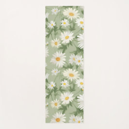 White Daisies On Sage Green Yogamatte
