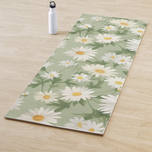 White Daisies On Sage Green Yogamatte (Beispiel)