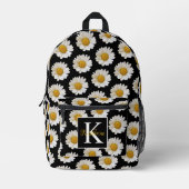 White Daisies Pattern Black Monogram Bedruckter Rucksack (Vorderseite)