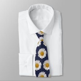 White Daisies Pattern on Dark Blue Neck Krawatte