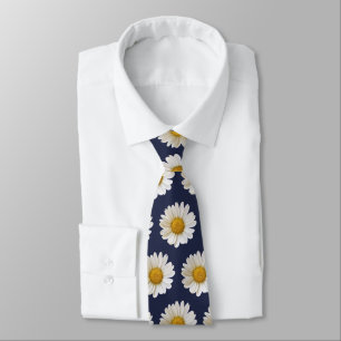 White Daisies Pattern on Dark Blue Neck Krawatte