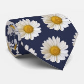 White Daisies Pattern on Dark Blue Neck Krawatte (Gerollt)
