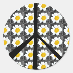 White Daisies Peace Sign Runder Aufkleber