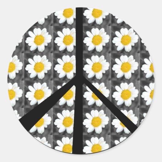 White Daisies Peace Sign Runder Aufkleber (Vorderseite)