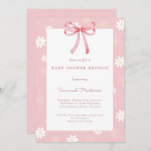White Daisies Pink Bow Ribbon Baby Shower Brunch  Einladung (Vorne/Hinten)
