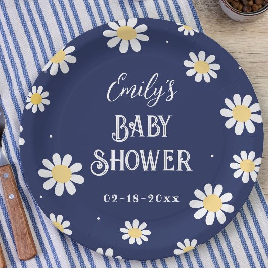 White Daisies Spring Summer Boy Baby Shower Pappteller