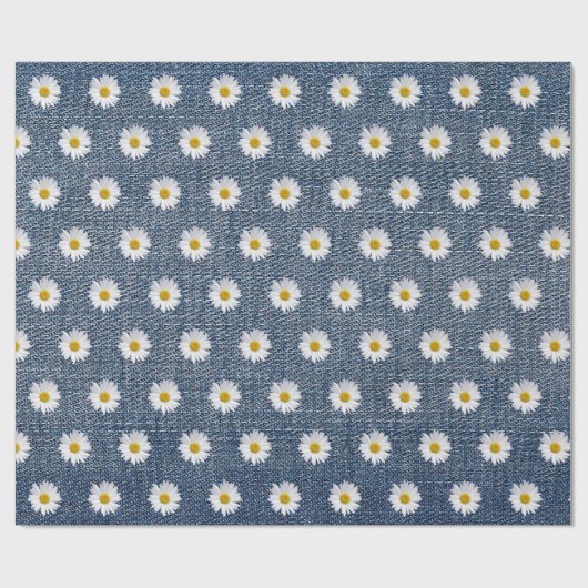 White Daisies über Denim Geschenkpapier (Flach)
