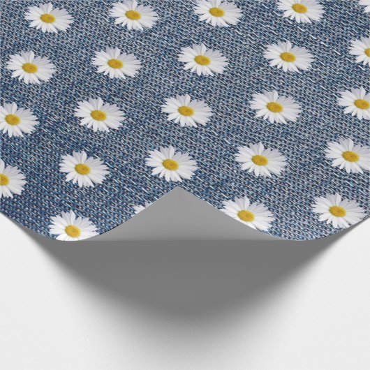 White Daisies über Denim Geschenkpapier (Ecke)