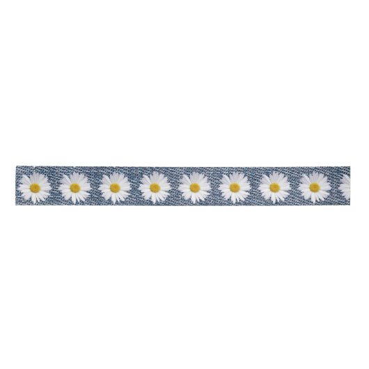 White Daisies über Denim Satinband (Vorderseite)