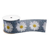 White Daisies über Denim Satinband (Spule)