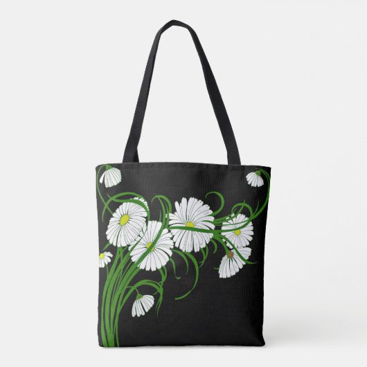 White Daisies über kontrastreiche schwarze Hinterg Tasche (Rückseite)