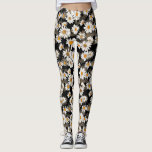 White Daisies über schwarzes Blumenmuster Leggings<br><div class="desc">Diese Leggings haben ein hübsches Blumendesign mit weißen Gänseblütenfarben und gelben Mittelpunkten auf schwarzem Hintergrund. Ideal für den Fitnessraum,  die Arbeit oder einfach nur beim Zuhause. Tragen Sie sie stilvoll! Entworfen von dem weltbekannten Künstler ©Tim Coffey.</div>