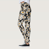 White Daisies über schwarzes Blumenmuster Leggings (Links)