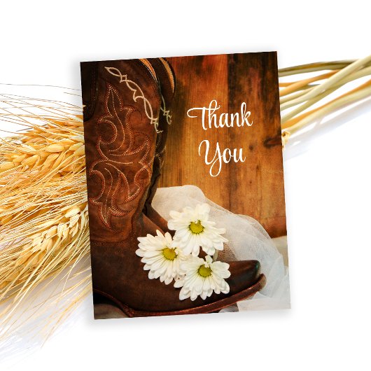 White Daisies und Cowboy Boots Wedding Danke Postkarte