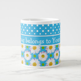 White Daisies und Polka Dots auf Sky Blue Jumbo-Tasse