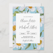 White Daisies Watercolor Blue Wedding Einladung (Vorderseite)