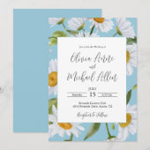 White Daisies Watercolor Blue Wedding Einladung (Vorne/Hinten)