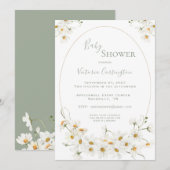 White Daisies Watercolor Sage Baby Shower Einladung (Vorne/Hinten)