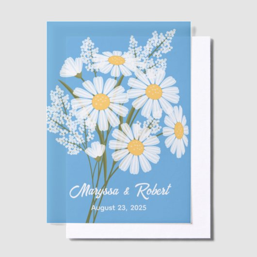 White Daisies Wedding Anniversary Blue Insert Pergament Einladungen (Versetzt)