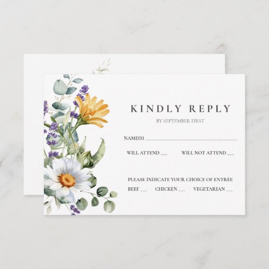 White Daisies Wedding RSVP Card Einladung (Vorne/Hinten)
