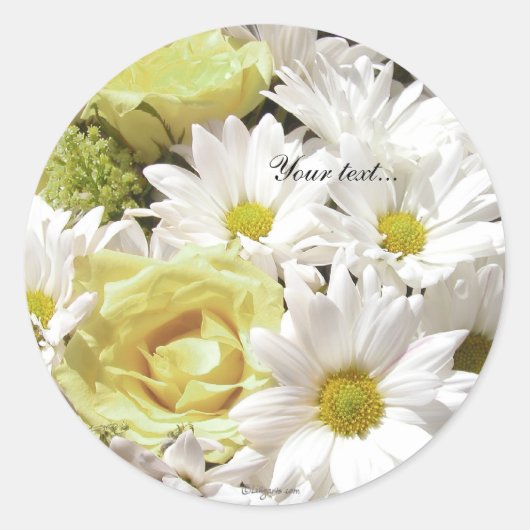 White Daisies Yel Rose Custom Umschlag Aufklebers Runder Aufkleber (Vorderseite)